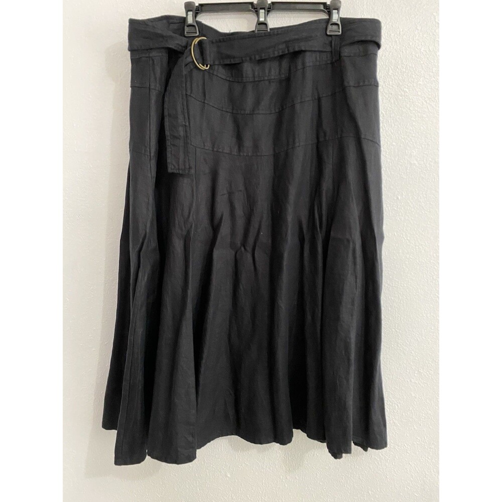 LAL Live A Little Women Plus Black  Belted 100% Linen Maxi Swing Skirt Sz 20 J41